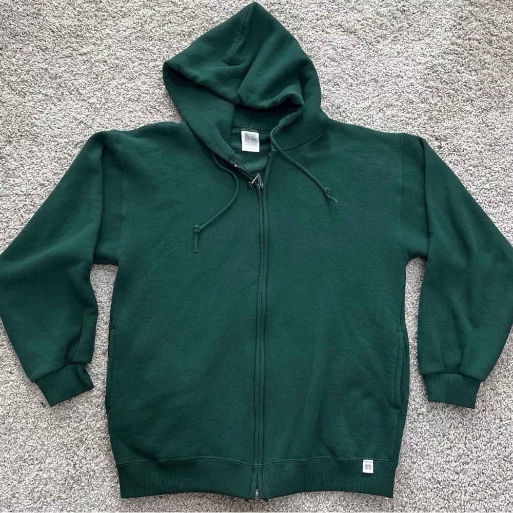 Vintage Russell Athletic Full Zip Hoodie Green Men Size M Rare Side Pockets YKK